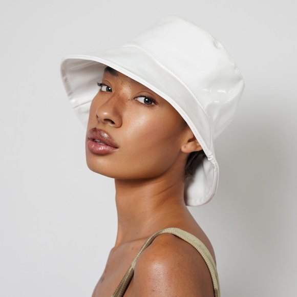White Faux Leather Bucket Hat - Picture 1 of 12